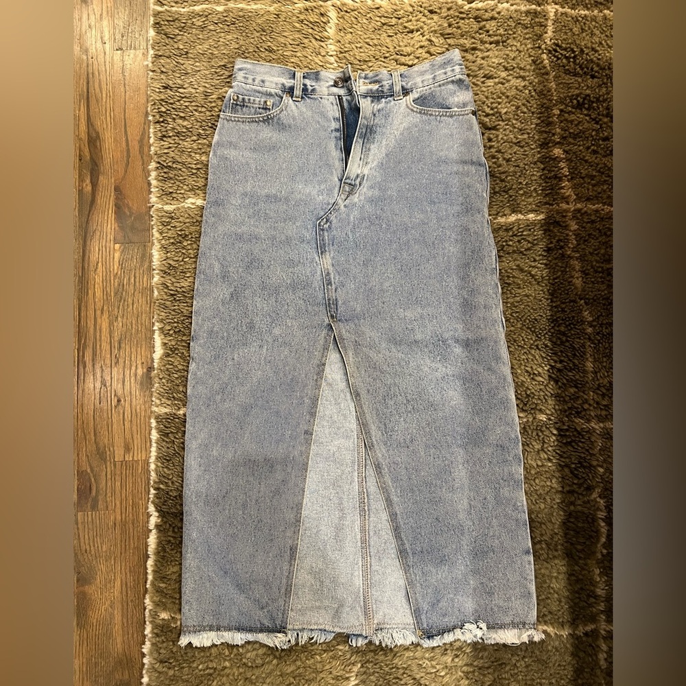 Ena Pelly Long Denim Skirt with Slit